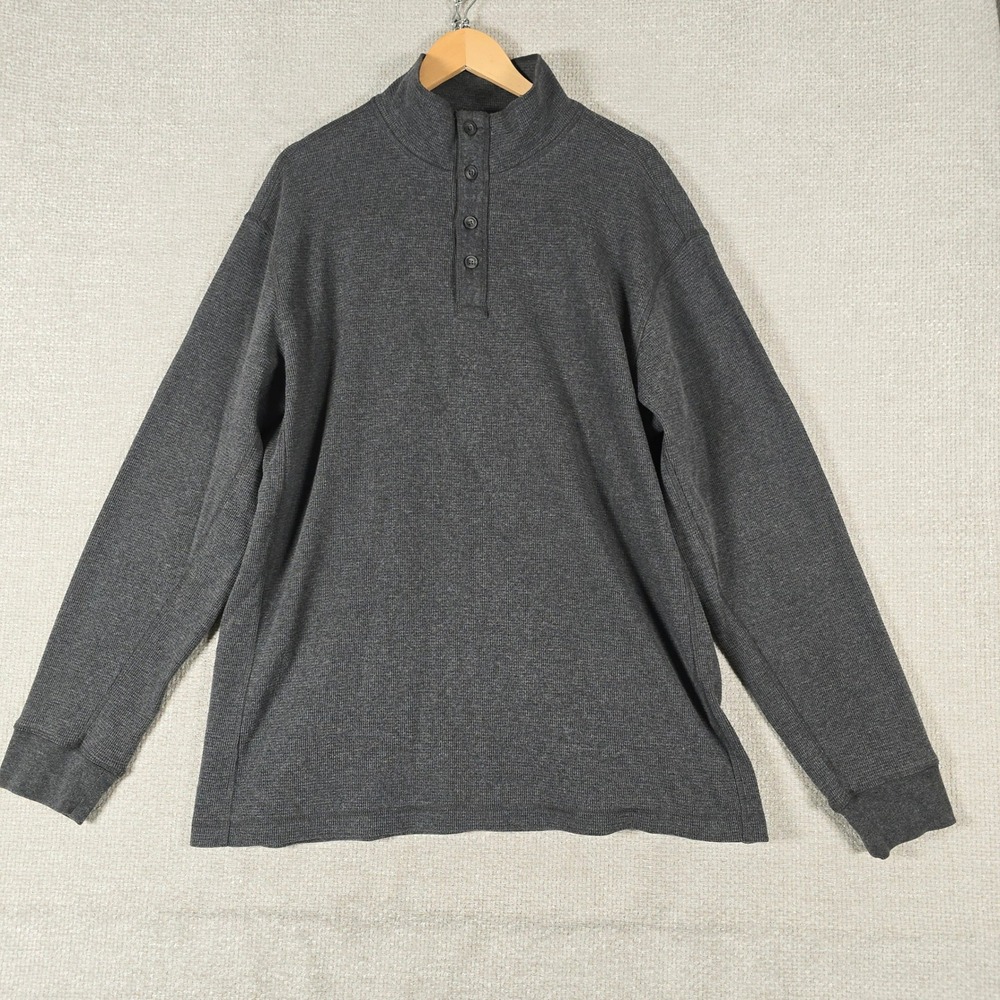 Duluth Trading Co Mens XL Charcoal Gray‎ Waffle Knit Henley Mock Neck Shirt